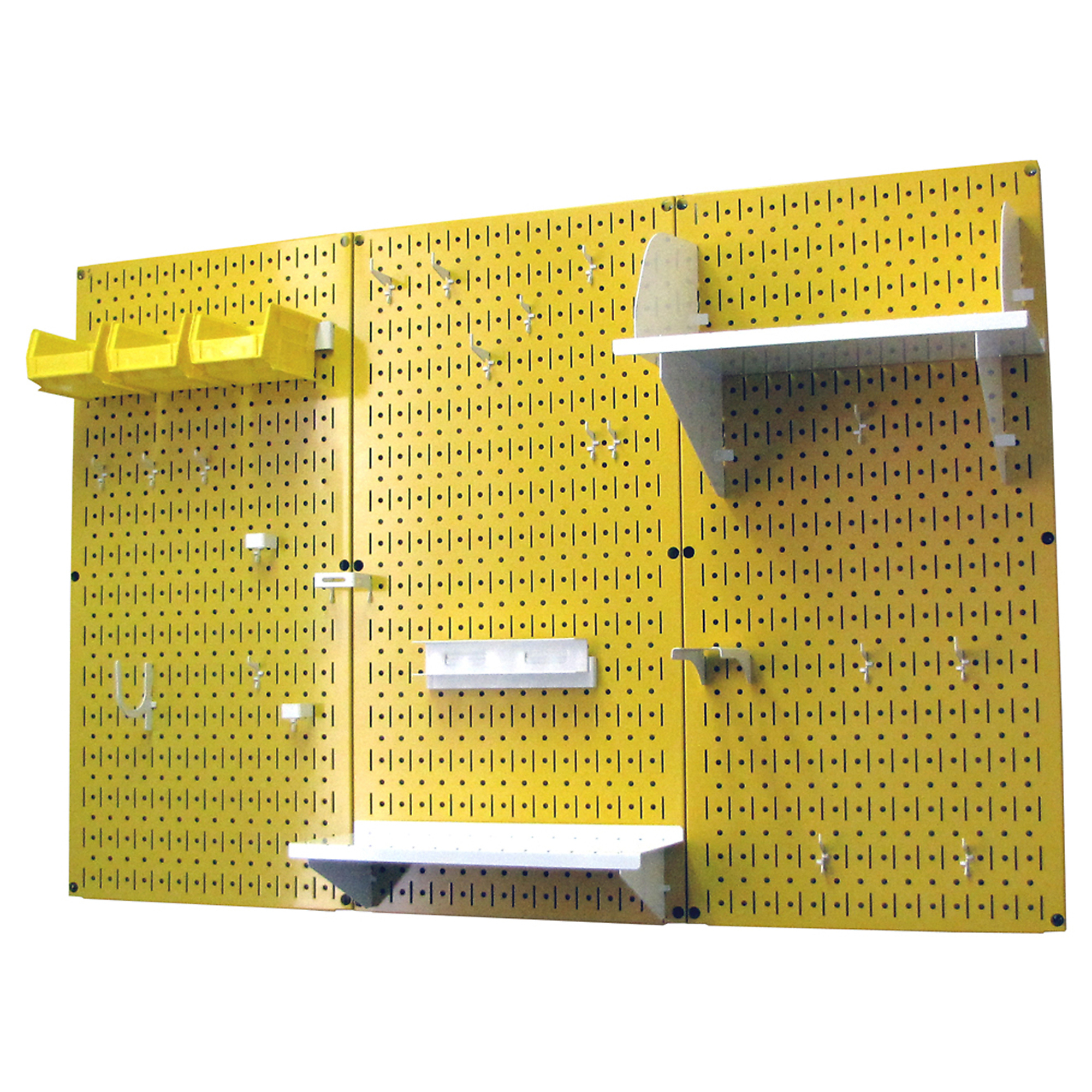 Wall Control Industrial Metal Pegboard Premium Tool Storage Kit — 4ft., Yellow Toolboard, White Accessories, Model# 35IWRK-400-YW